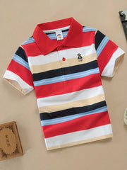 Boys Red Striped Embroidered Lightweight Comfy Short