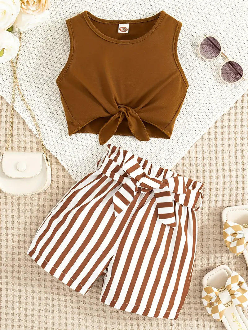 Girls Summer daily casual outing Solid color top and shorts