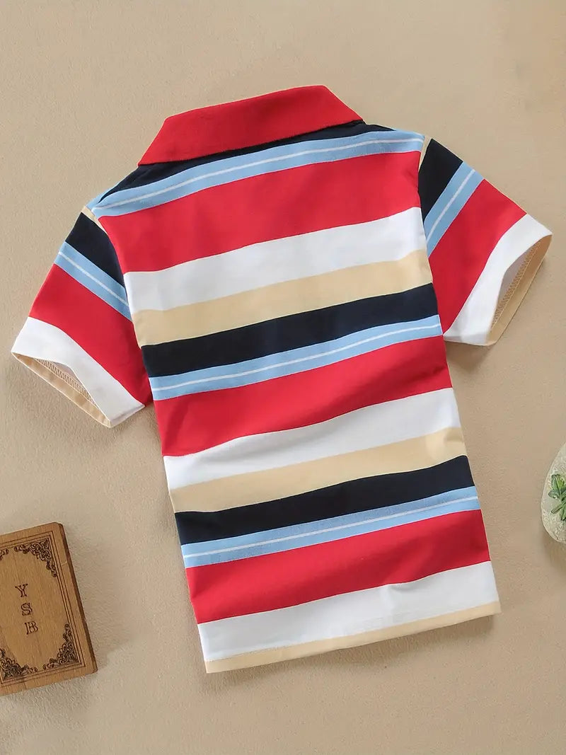 Boys Red Striped Embroidered Lightweight Comfy Short