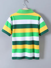 Cartoon Bear Embroidery Striped Lapel Shirt