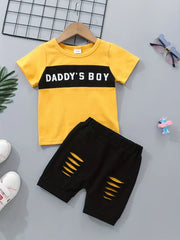 2pcs Baby Boys Casual Letter T-shirt & Shorts Set