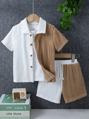 2pcs Boys Casual Sleeve Lapel Shirt & Shorts