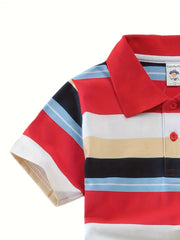 Boys Red Striped Embroidered Lightweight Comfy Short