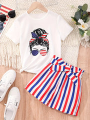 2pcs Girls Cartoon Print Shorts Set