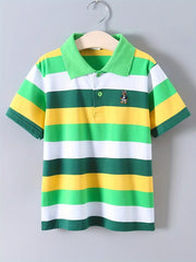 Cartoon Bear Embroidery Striped Lapel Shirt